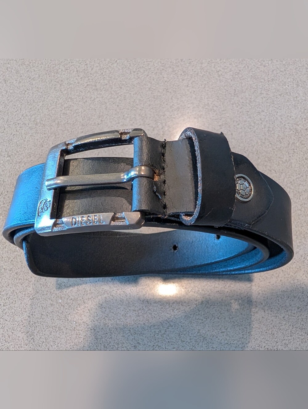 Diesel Black Leather Belt with Silver Buckle